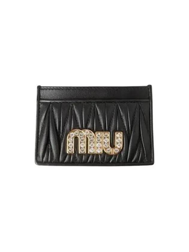 미우 미우 마테라쎄 엠벨리시드 로고 카드 홀더 블랙 Miu Miu Matelasse Embellished Logo Card Holder Black