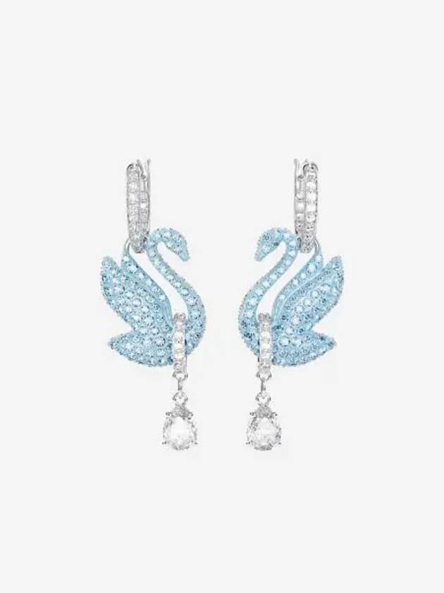 W 스와로브스키 아이코닉 스완 드롭 이어링 블루 로듐 플래팅 W Swarovski Iconic Swan Drop Earrings Blue Rhodium Plated