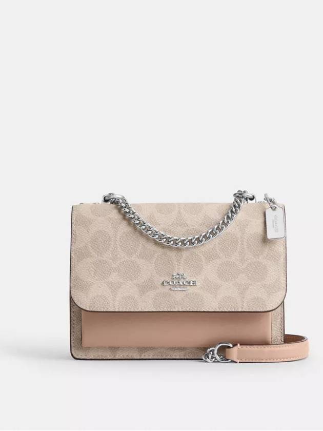 코치 클레어 미니 크로스백 시그니쳐 캔버스 Silver Sand Taupe