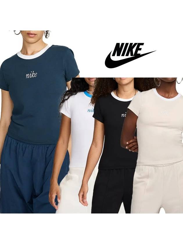 나이키 반팔 여성 칠 니트 슬림 크롭 탑 티셔츠 4컬러 네이비 화이트 블랙 아이보리