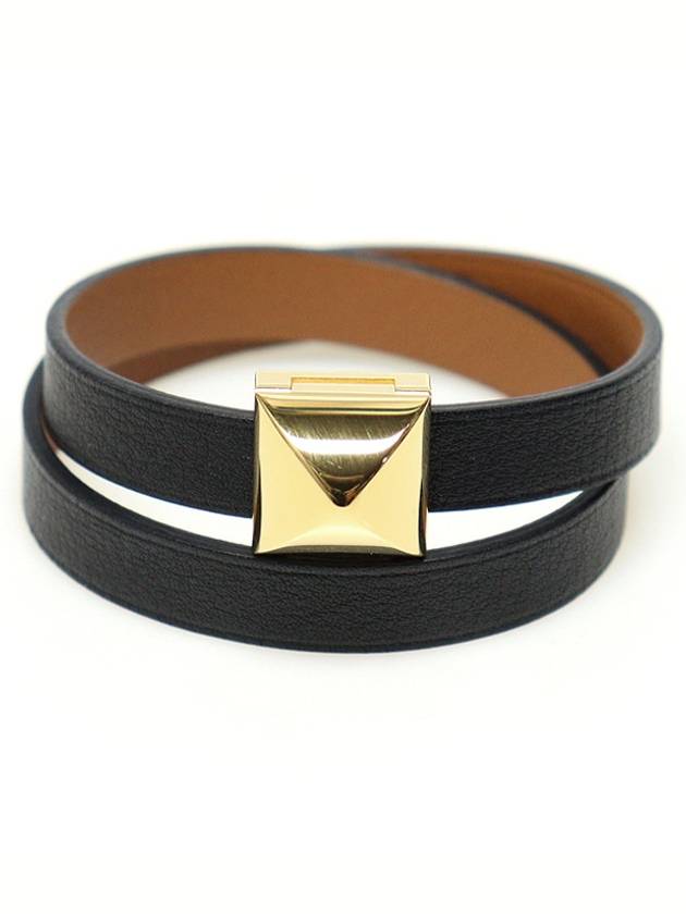 Hermes 에르메스 H072960CCAET2 블랙 브라운 스위프트 카프스킨 금장 메도르 인피니 더블 투어 팔찌 T2