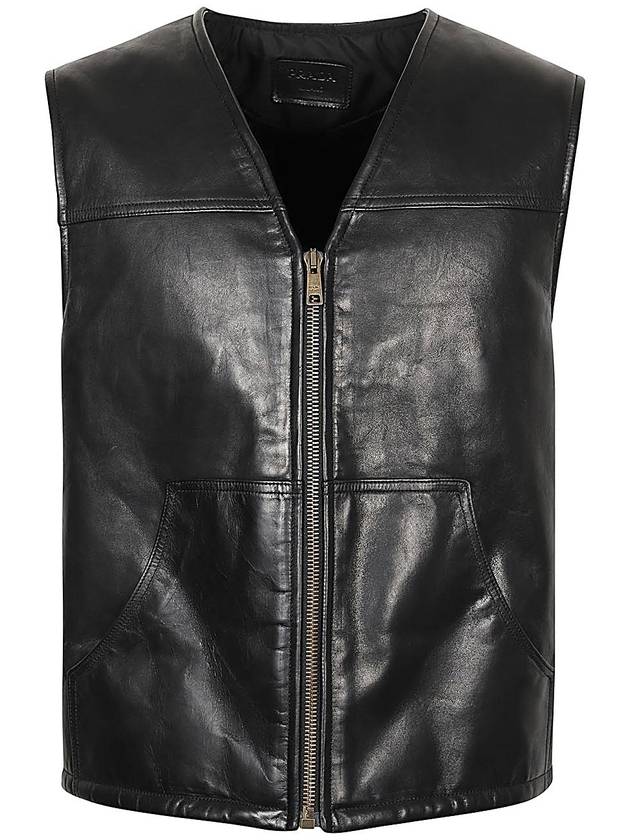 프라다 로고 레더 베스트 블랙