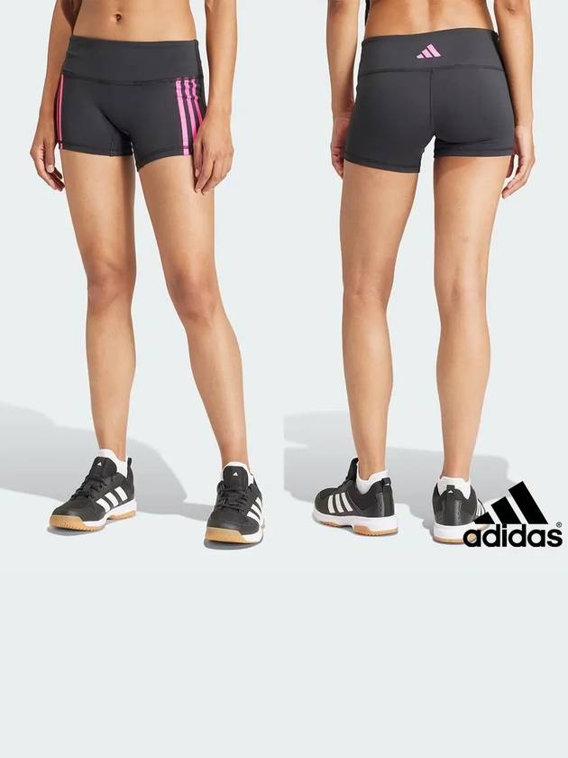 아디다스 여성 삼선 로고 레깅스 쇼츠 반바지 블랙핑크