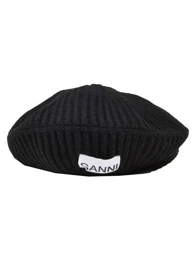 Ganni 로고 패치 골지 니트 모자 A44305789_099