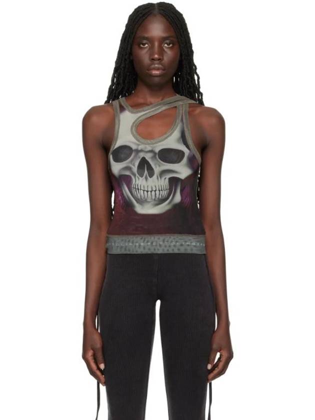 Khaki Printed Tank Top 241016F111008