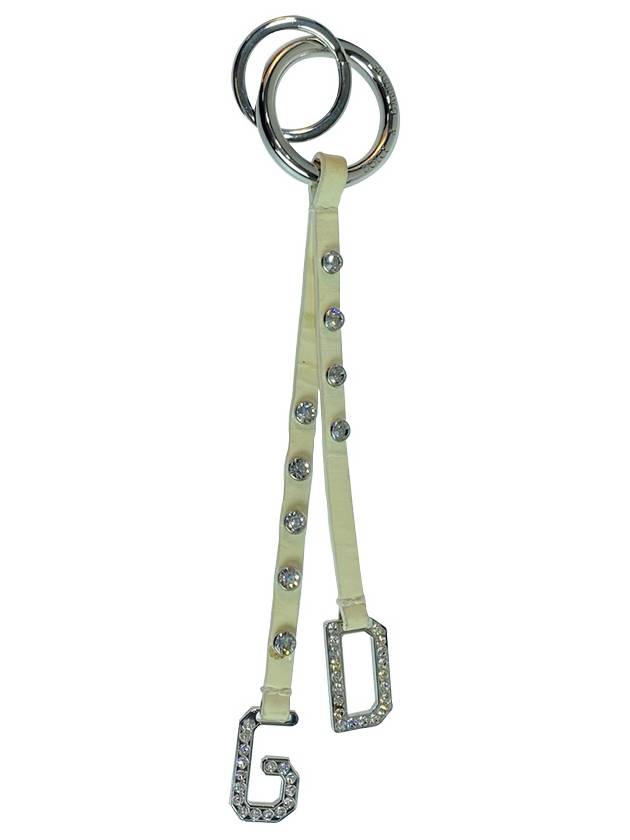 돌체앤가바나 D G 로고 아이보리 큐빅 가죽 3칼라 참 키링