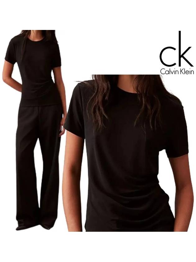 캘빈클라인 반팔 여성 리파인드 져지 탑 티셔츠 블랙