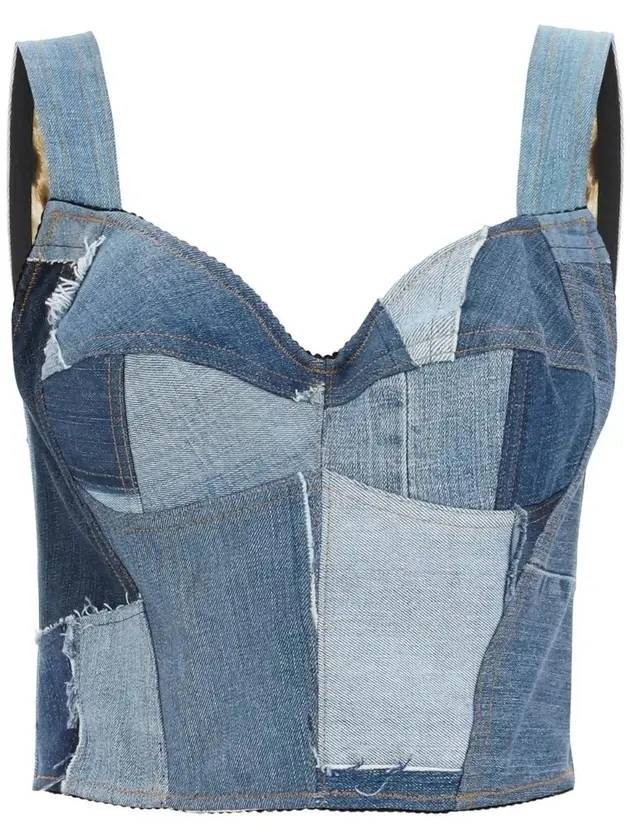 돌체앤가바나 여성 패치워크 데님 코르셋 리브리스 블루