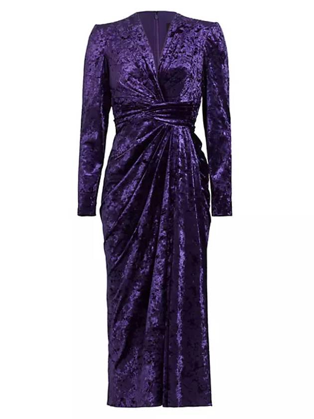 긴소매 스트레치 벨벳 미디 드레스 Long Sleeve Stretch Velvet Midi Dress