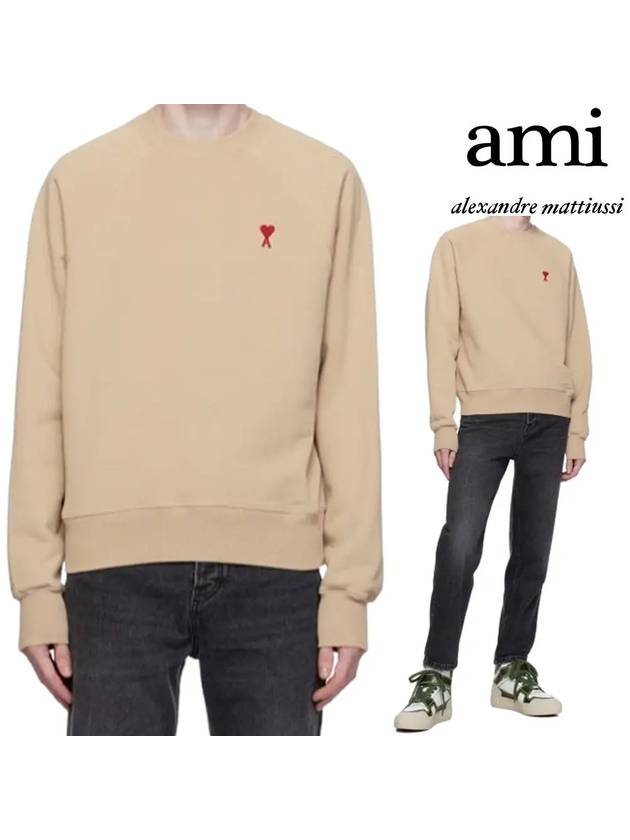 아미 맨투맨 스몰 빨간 A하트 탑 긴팔티셔츠 베이지