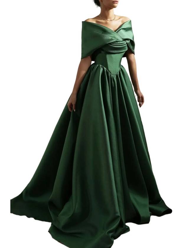 ALAYA FOREST GREEN MIKADO DRESS