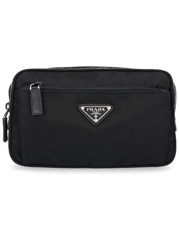 프라다 삼각로고 리나일론 사피아노 레더 벨트 백 블랙