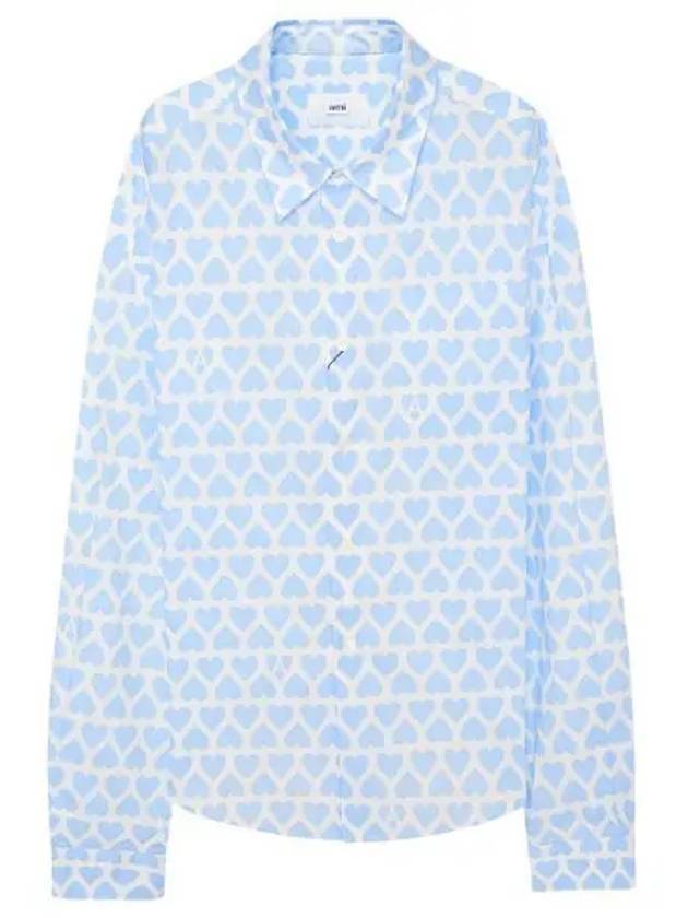 아미 하트 패턴 오버사이즈핏 긴팔 셔츠 스카이 블루