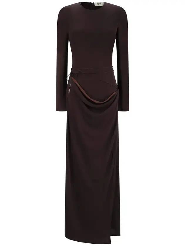 펜디 크루넥 드레이프 롱 원피스 다크 퍼플