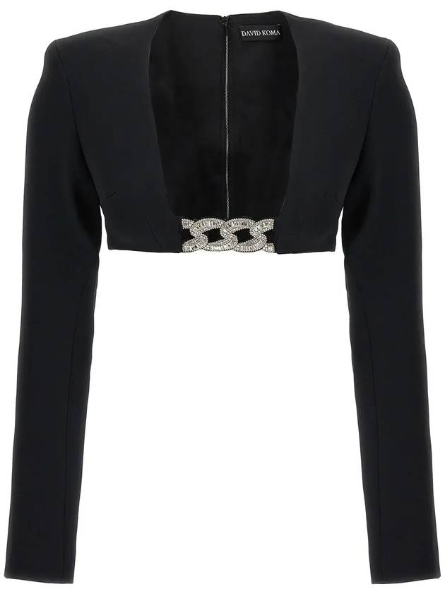 David Koma 체인 장식 스퀘어넥 크롭 재킷 PF23DK11T_BLACKSILVER