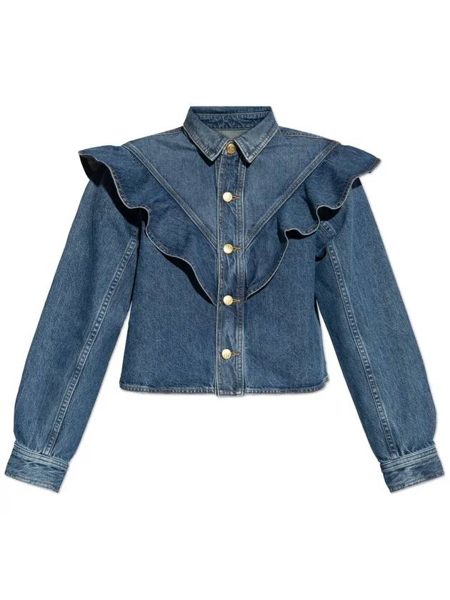 울라 존슨 러플 데님 버튼업 탑 UJ99050130_DANUBE