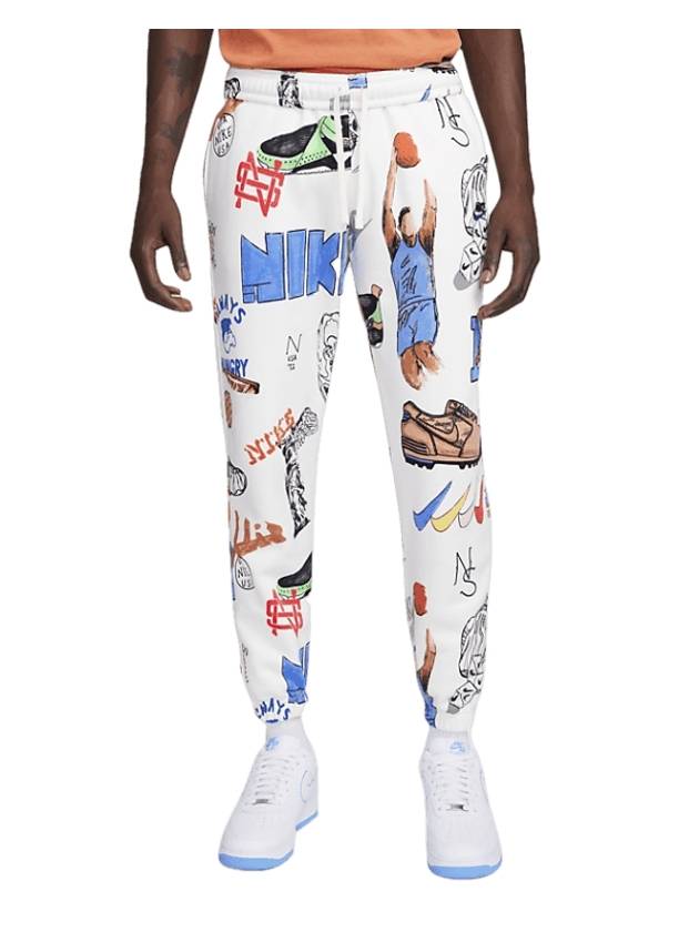 나이키 스포츠웨어 클럽 플리스 올오버 프린트 조거 트랙 팬츠 화이트