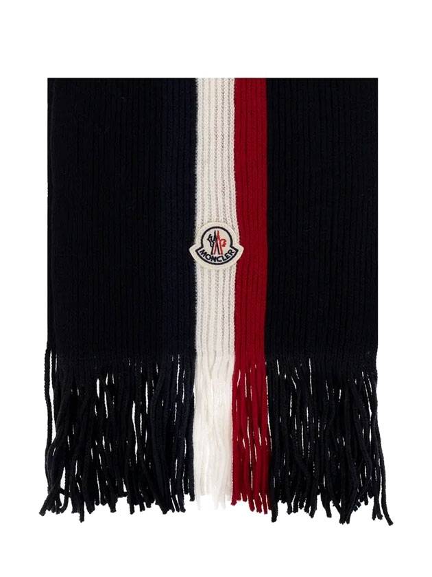 몽클레르 로고 패치 울 머플러 네이비