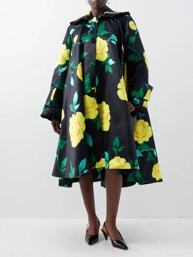 리차드 퀸 여성 Arabella rose print duchesse satin coat Black