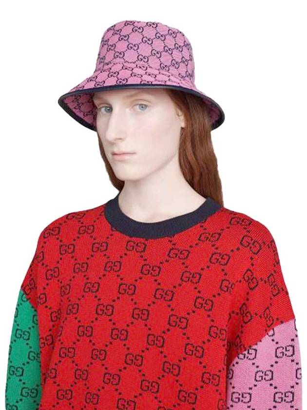 GUCCI 구찌 GG 멀티컬러 캔버스 페도라 핑크