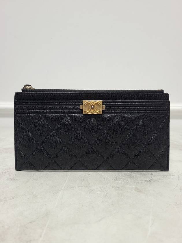 샤넬 블랙 캐비어 빈티지골드 보이 슬림 미니 파우치 26번대