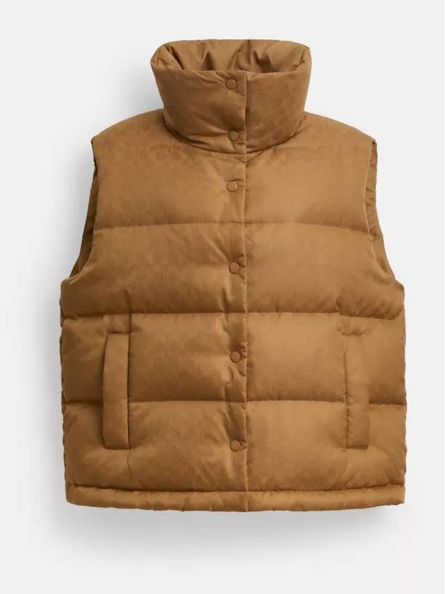 코치 시그니처 자카드 패딩 베스트 여성 조끼 Chai