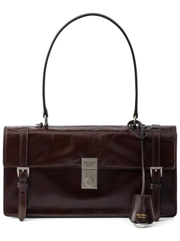 프라다 레더 미디엄 토트 백 다크 브라운