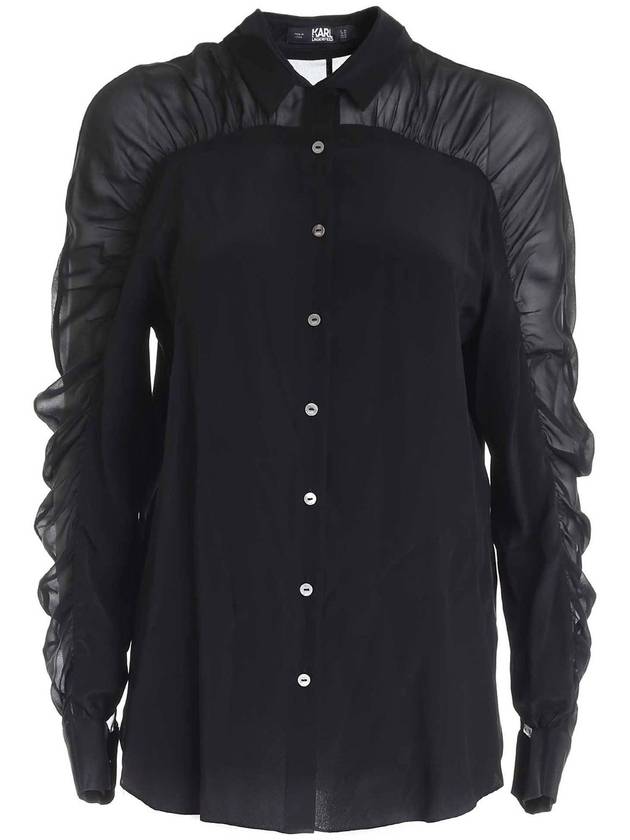 Karl Lagerfeld W/Gathering silk shirt in black