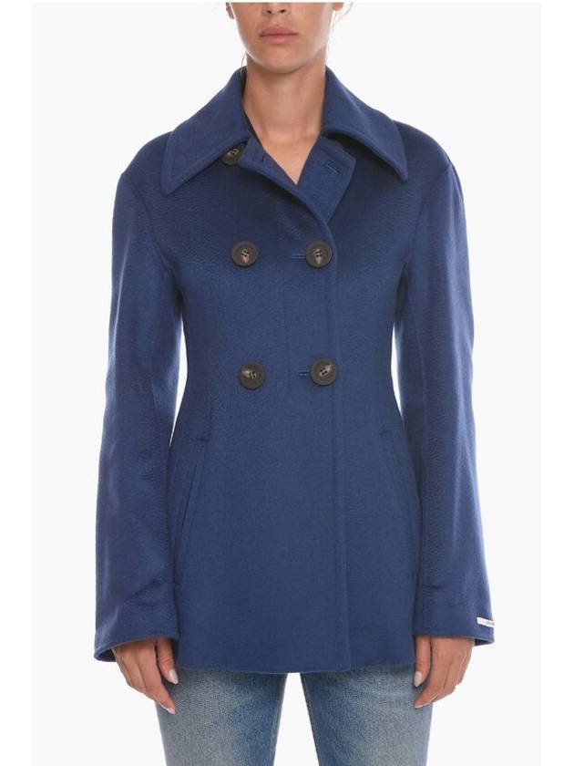 캐시미어 100% 막스마라 SPORT MAX 스포르트막스 ROSANO 로사노 지블링 슬림핏 더블 브레스트 하프 자켓 네이비블루