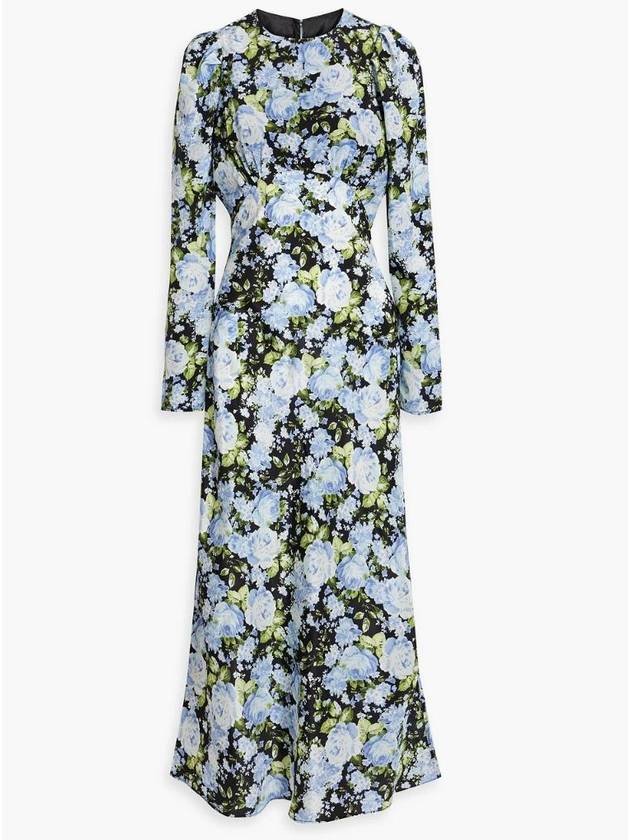 NB07 레 레버리즈 여성 원피스 Pleated floral print silk crepe de chine maxi dress 세련