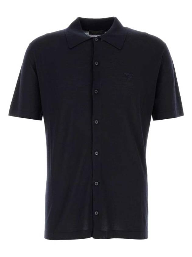 프라다 로고 반팔 셔츠 네이비