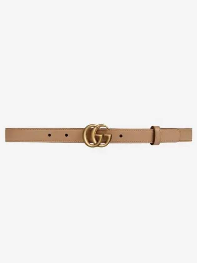 W 구찌 씬 벨트 더블 G 버클 탄 레더 W Gucci Thin Belt with Double G Buckle Tan Leather