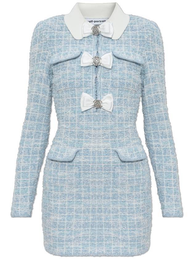 셀프포트레이트 체크 칼라드 니트 미니 숏원피스 블루