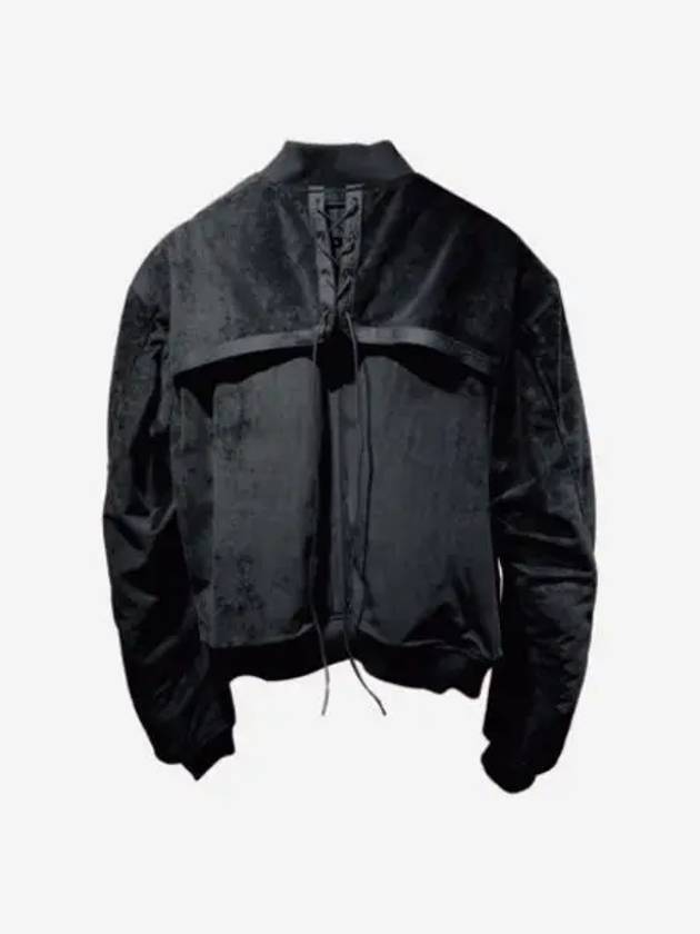 언더마이카 x 에모스탠스클럽 아크노솜 레더 패널드 벨루어 봄버 블랙 아이리스 23FW Undermycar x Emostanceclub Aknosom Leather Paneled Velour Bomber Black Iris 23FW