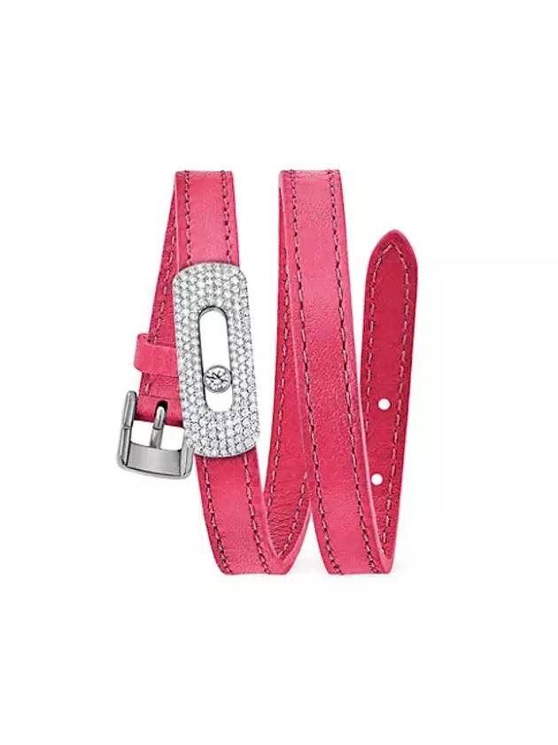 My Move 18K 화이트 골드 다이아몬드 파베 가죽 랩 브레이슬릿 My Move 18K White Gold & Diamond Pave Leather Wrap Bracelet