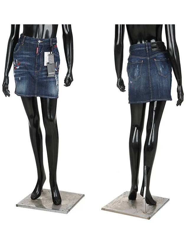 디스퀘어드2 75MA0552 버드 자수 미니 데님 스커트