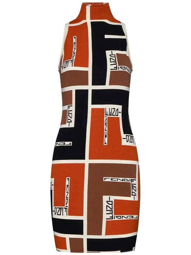 Fendi FF 프린트 하이넥 민소매 미니 드레스 FZDC42ARV2_F1NZQ
