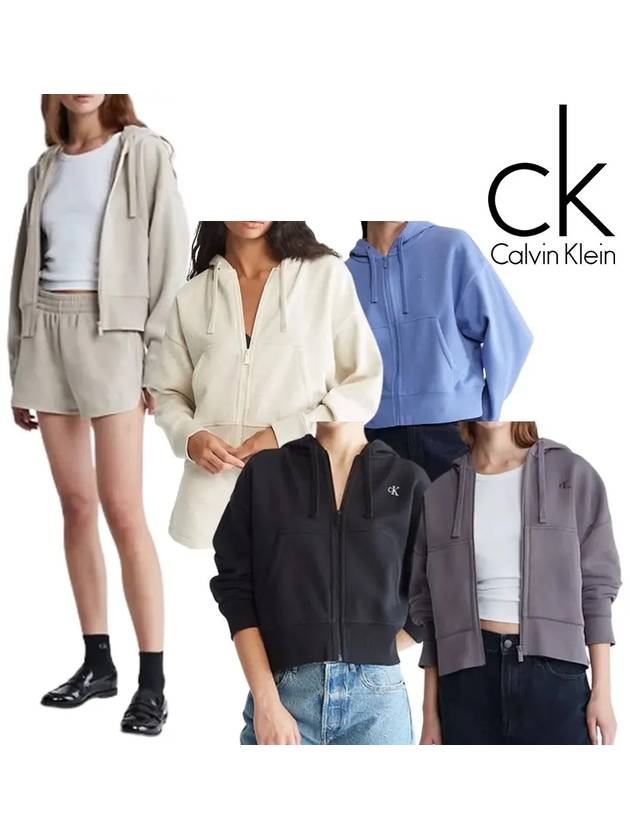 캘빈클라인 여성 아카이브 로고 플리스 롱슬리브 탑 후드집업 재킷 5컬러