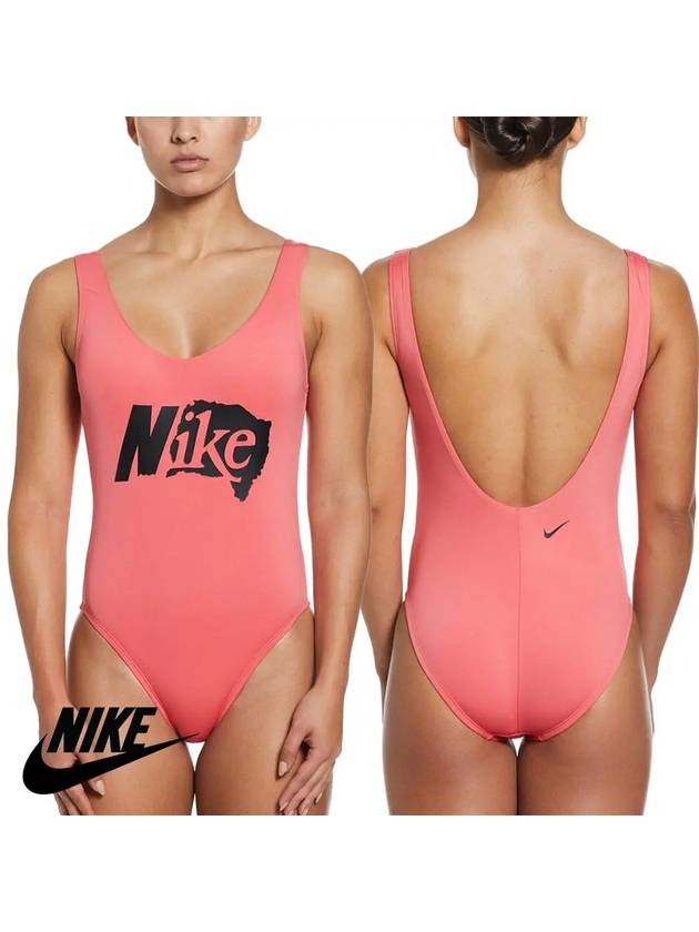 나이키 여성 솔리드 U백 프린트 원피스 수영복 코랄