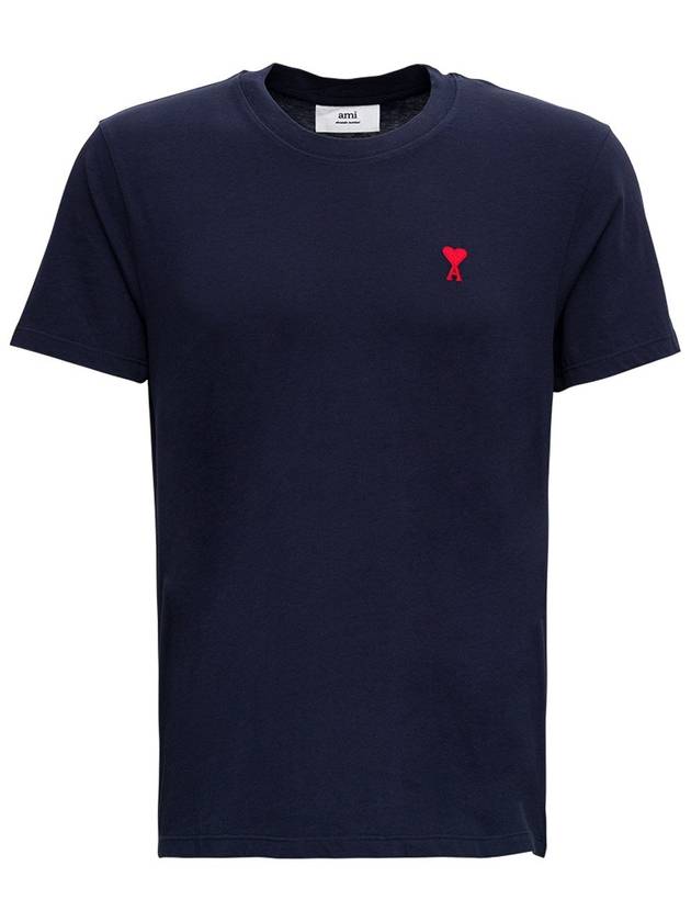 아미 남성 하트 로고 자수 반팔 티셔츠 네이비