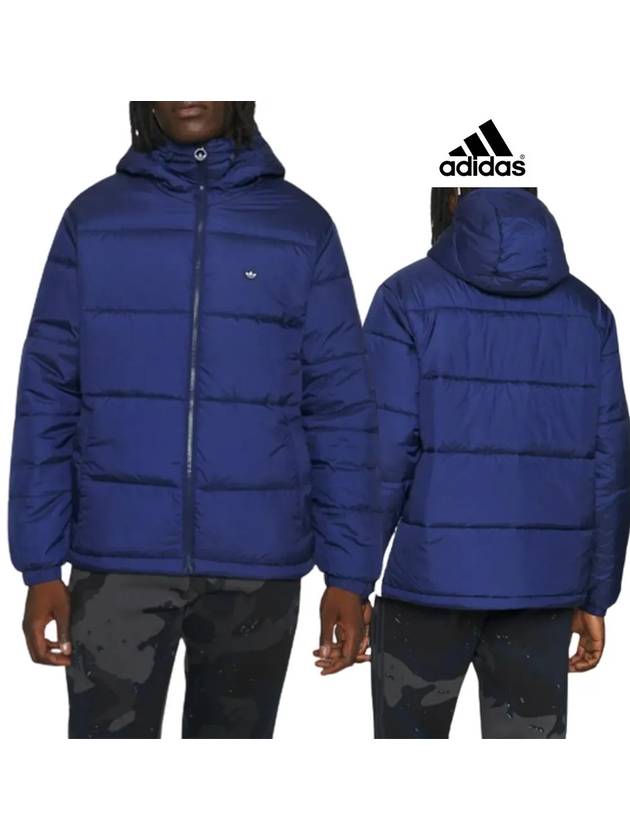 아디다스 스몰오리지날로고 남성 후드재킷 패딩 블루 경량 깔깔이점퍼 바람막이 남자겨울자켓
