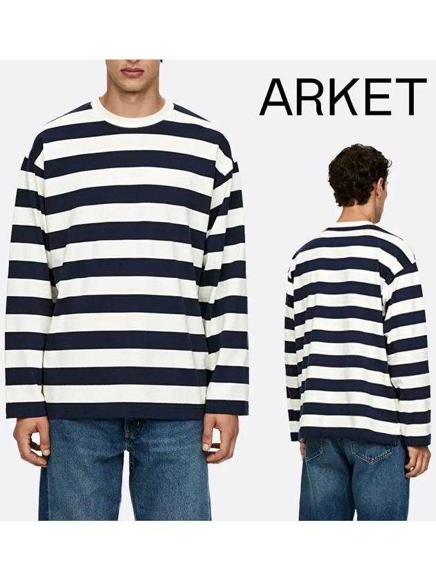 아르켓 맨투맨 스트라이프 탑 티셔츠 네이비