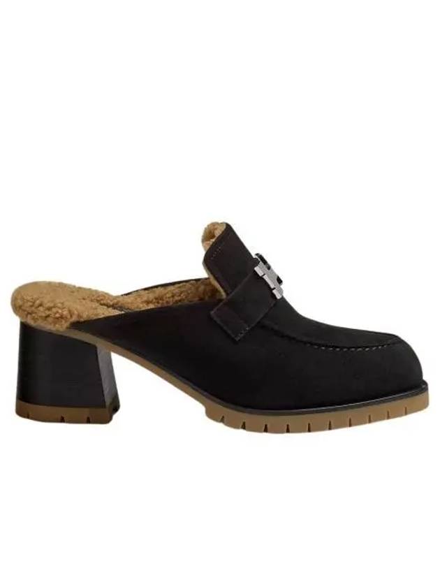 W 에르메스 플로레 60 뮬 스웨이드 고트스킨 울스킨 & 팔라듐 하드웨어 누아 카멜 W Hermes Flore 60 Mule Suede Goatskin Woolskin & Palladium Noir Camel