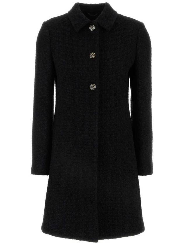 구찌 GG 버튼 울 트위드 싱글 코트 블랙