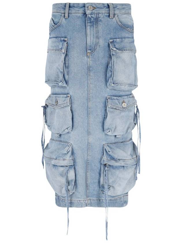 Attico 로고 자수 데님 카고 스커트