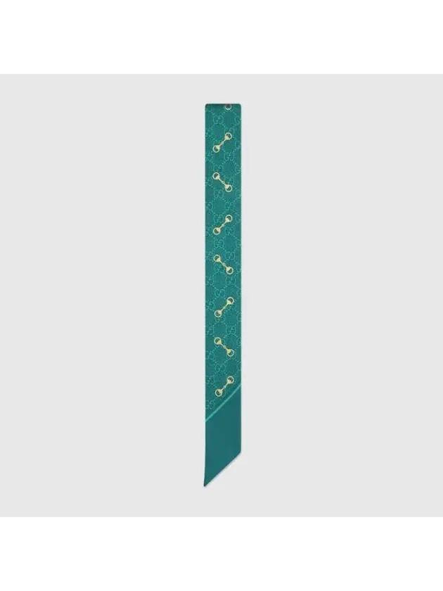 구찌 GG 프린트 홀스빗 실크 넥 보우 트윌리 스카프 그린