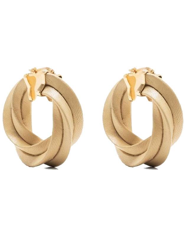 보테가베네타 트위스트 레더 후프 귀걸이 베이지