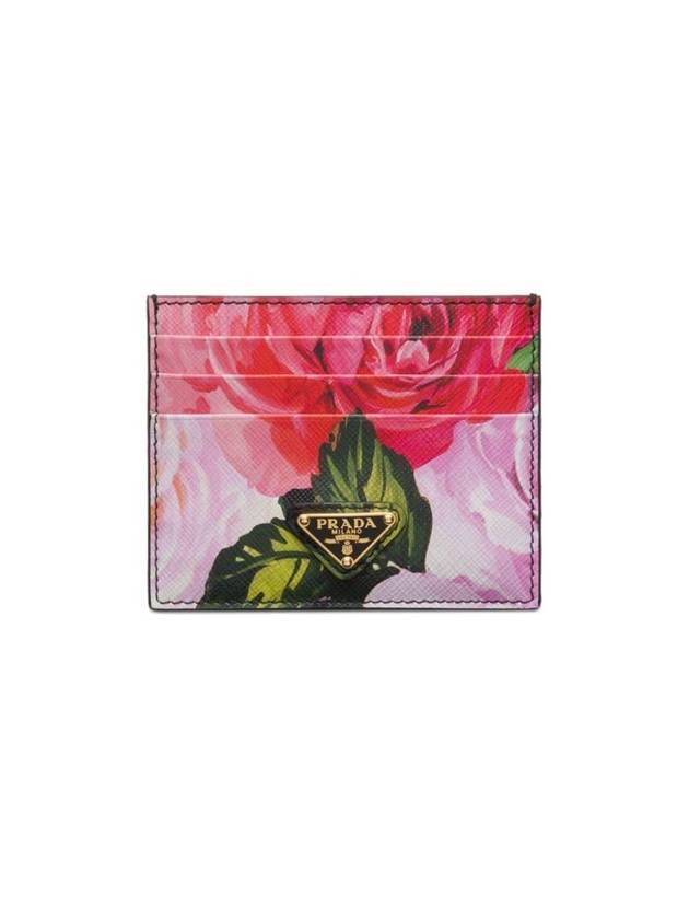 프라다 플로럴 프린트 사피아노 카드 지갑 블랙