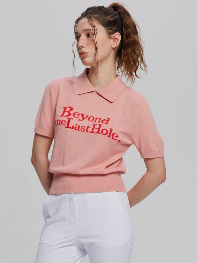 여성 레터링 포인트 카라 풀오버 니트 CORAL