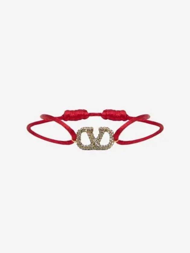발렌티노 코튼 스와로브스키 크리스탈 브이로고 시그니쳐 브레이슬릿 루즈 퓌르 Valentino Vlogo Signature Bracelet in Cotton and Swarovski Crystals Rouge Pur
